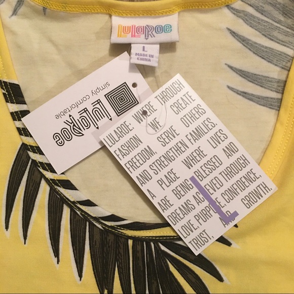LuLaRoe Yellow Tank Top With Black Feather Print - Picture 3 of 6